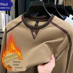 【奥莱品牌折扣】保罗长袖T恤男秋冬加绒保暖新款刺绣马标polo衫