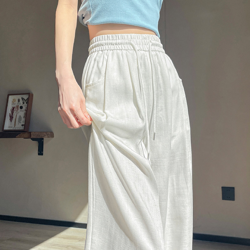 天丝亚麻阔腿裤女夏季冰丝薄款2025新款宽松直筒白色凉凉休闲裤子,女装/女士精品,休闲裤,淘宝优惠券,粉丝福利购,淘宝优惠卷