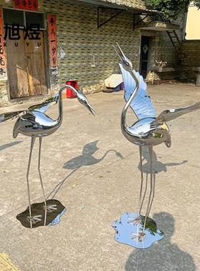 现货不锈钢仙鹤雕塑金属镜面售楼部草坪园林景观装饰火烈鸟可定制