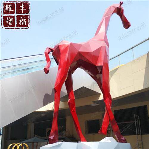 供应切面不锈钢长颈鹿动物雕塑户外售楼部不锈钢几何金属鹿雕塑