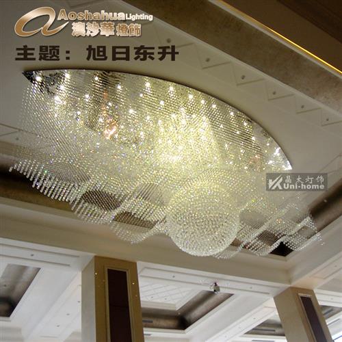 酒店大堂吊灯工程山造型水晶吸顶灯售楼部迎宾楼大厅屏风灯具