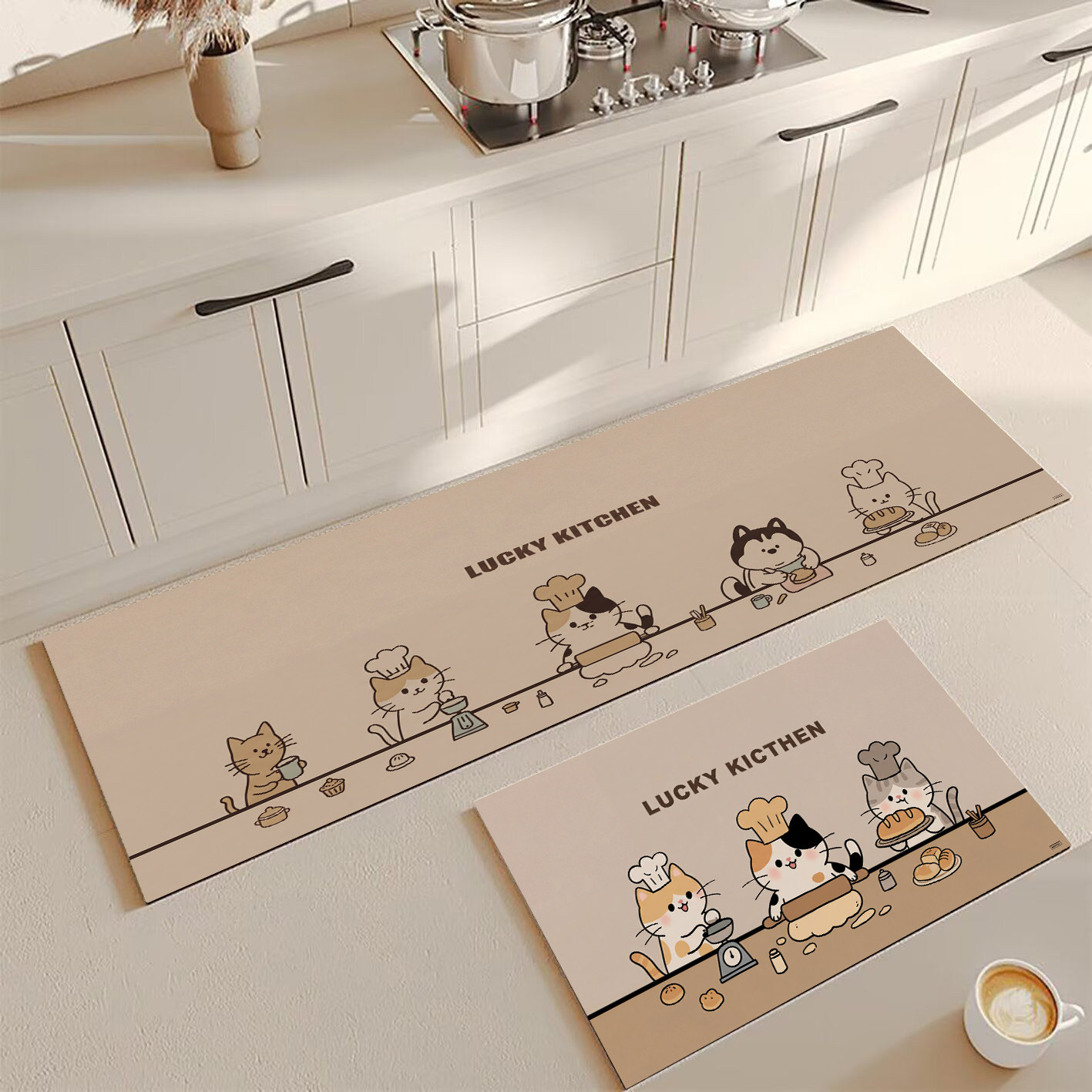 卡通猫咪厨房地垫亚麻防滑防水防油长条脚垫可爱门口脚垫可定制,居家布艺,厨房地垫,淘宝优惠券,粉丝福利购,淘宝优惠卷