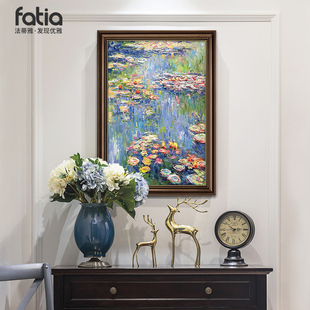 莫奈睡莲油画手绘玄关装 客厅挂画名画复古卧室壁画 饰画美式