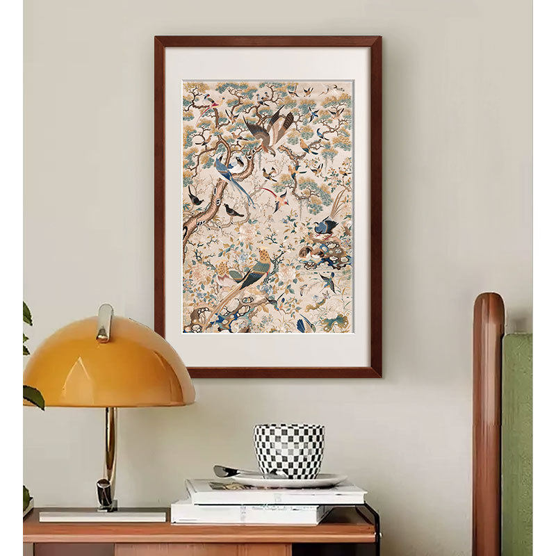 花鸟祥和新中式玄关挂画法式中古风餐厅装饰画书复古艺术国画挂画