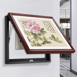 中式电表箱装饰画免打孔实木配电箱电源开关遮挡挂画餐厅花鸟国画