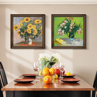 入户玄关手绘油画高级感客厅 饰画莫奈餐桌挂画欧式 梵高美式 餐厅装
