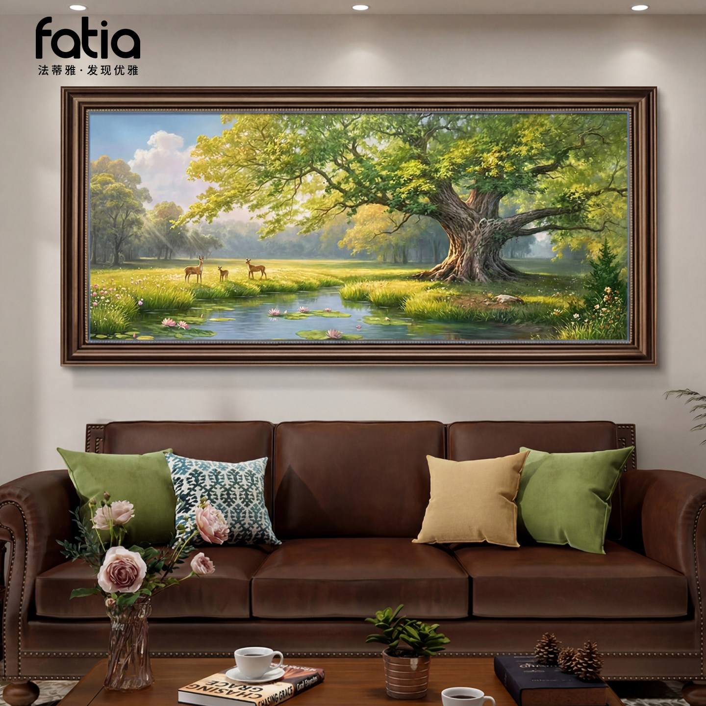 2026年新款大树风景客厅装饰画欧美式简约发财树办公室小鹿挂画