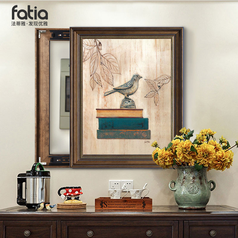 美式电表箱画竖版推拉配电箱遮挡装饰电闸箱开关盒挂画欧式竖款鸟