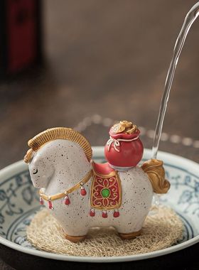 变色马上有钱茶宠摆件中式