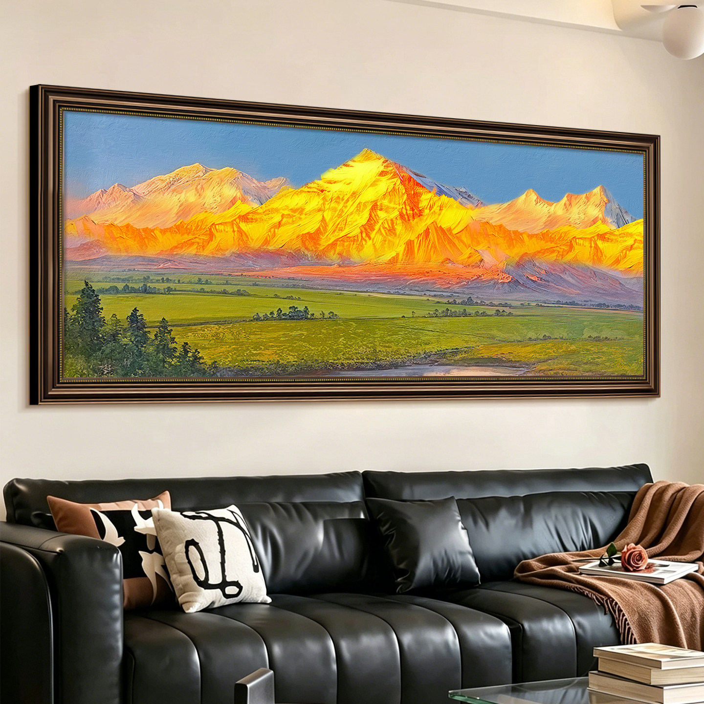 日照金山中古风客厅装饰画美式沙发背景墙挂画壁画高级感风景油画