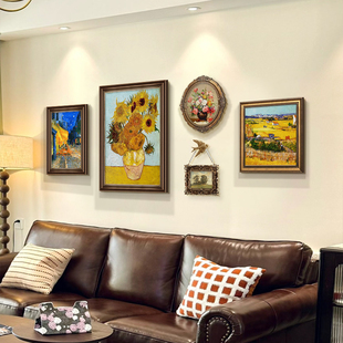 梵高莫奈挂画丰收油画 饰画沙发背景墙组合壁画法式 美式 复古客厅装