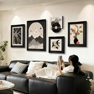 中古风客厅装 饰画沙发背景墙挂画复古风油画艺术组合壁画2026新款