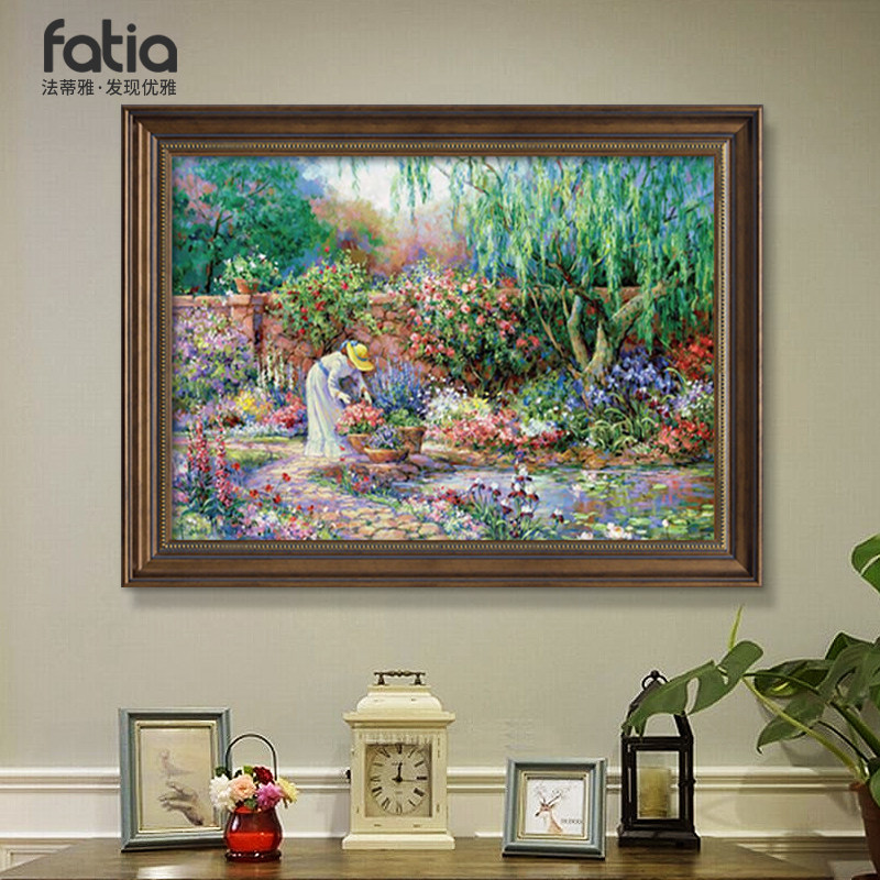 秘密花园玄关装饰画世界名画入户正对门挂画美式油画走廊过道壁画