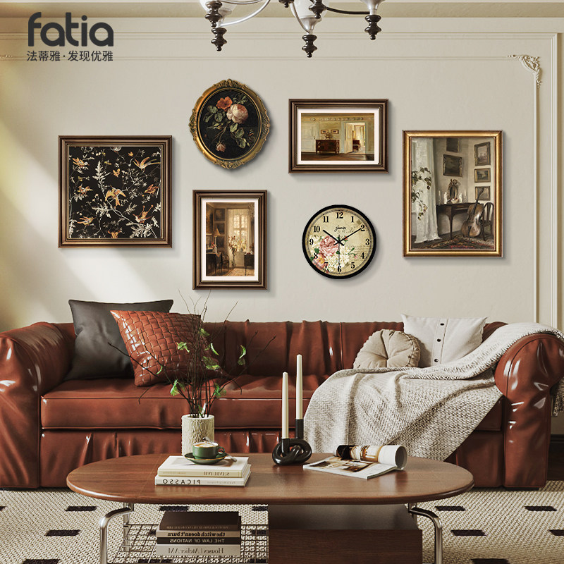 美式挂画法式装饰画客厅沙发背景墙中古风壁画餐厅组合复古带钟表,家居饰品,现代装饰画,淘宝优惠券,粉丝福利购,淘宝优惠卷