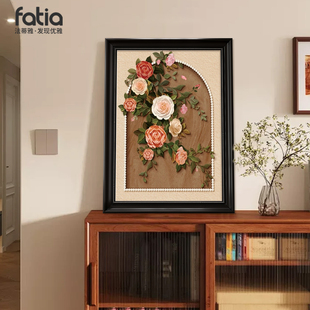 法式中古风玄关挂画珍珠玫瑰花复古油画餐厅高档壁画走廊过道挂画