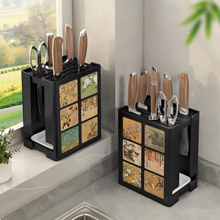高颜值刀架置物架2026新款厨房台面款多功能刀具筷子筒一体收纳架