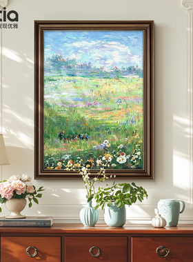 美式玄关装饰画欧式风景餐厅背景墙挂画复古手绘油画高档大气壁画