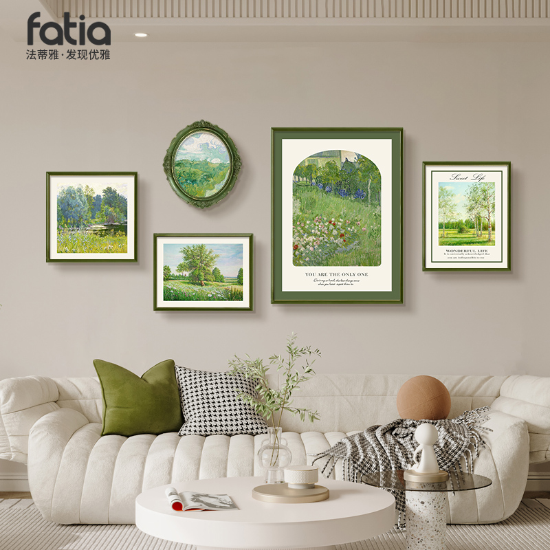 法式客厅装饰画大气绿色沙发背景墙挂画轻奢高级感肌理画风景壁画