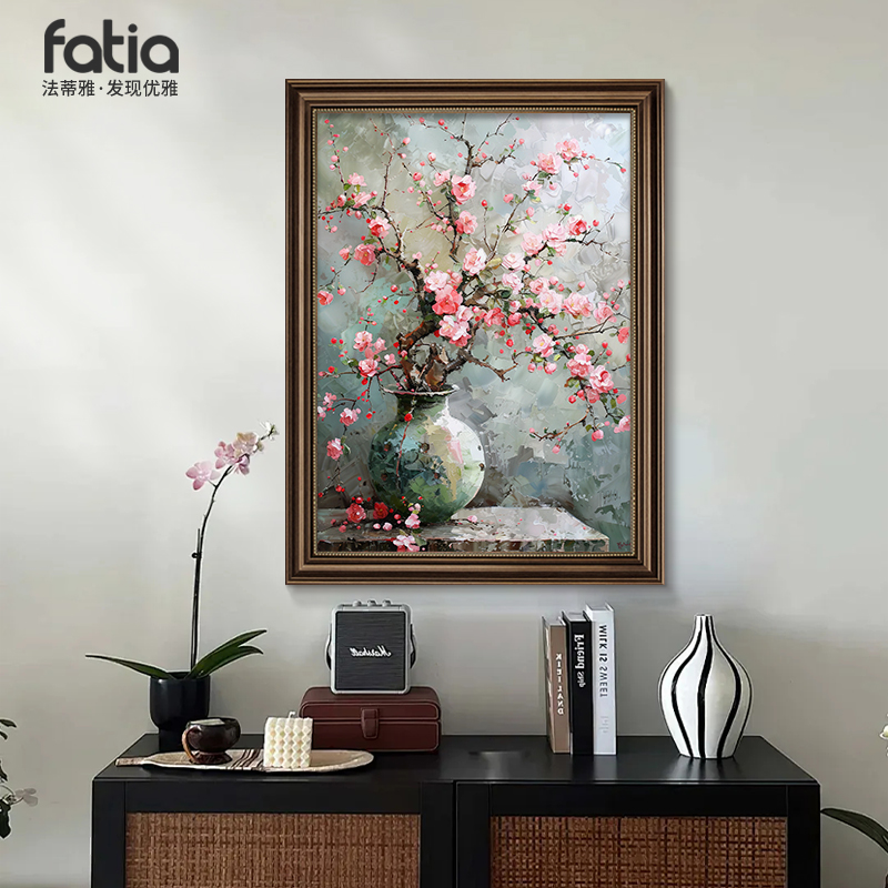 美式复古花卉玄关装饰画餐厅背景墙挂画走廊过道壁画高档大气油画图片
