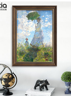 莫奈世界名画玄关装饰画美式客厅手绘油画复古餐厅睡莲挂画高级感