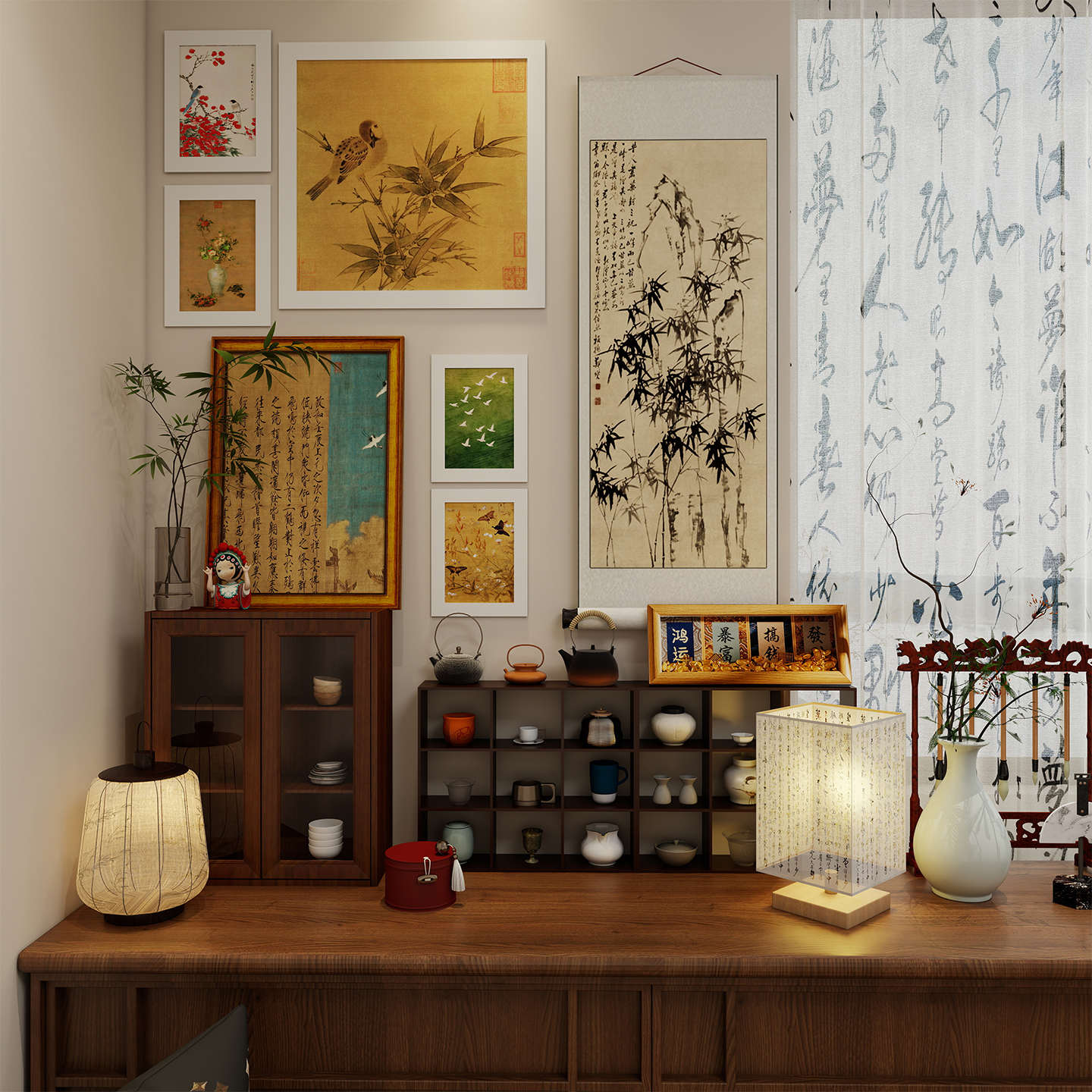 宋代美学书房氛围布置新中式茶室置物架书法卷轴挂画桌面软装搭配,家居饰品,家饰软装搭配套装,淘宝优惠券,粉丝福利购,淘宝优惠卷