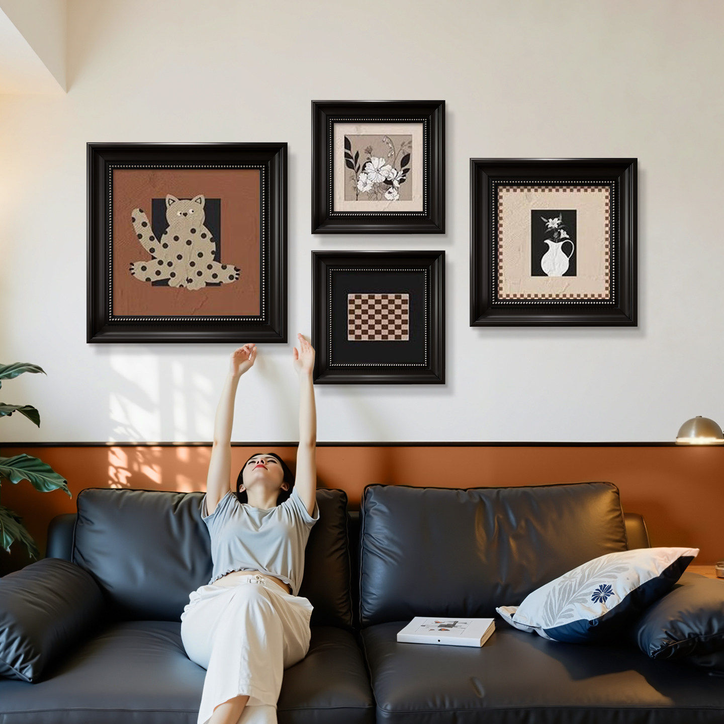 法式客厅沙发背景墙装饰画中古风挂画意式抽象画小众复古组合壁画,家居饰品,现代装饰画,淘宝优惠券,粉丝福利购,淘宝优惠卷