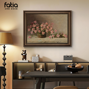 中古风玄关装饰画花卉手绘油画复古走廊过道挂画走廊高级感壁画