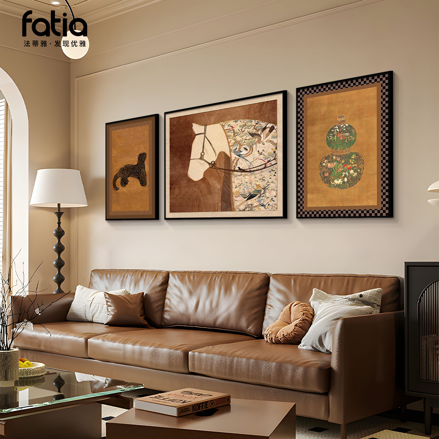 法式中古风客厅装饰画覆古沙发背景墙挂画轻奢高级感三联组合壁画,家居饰品,现代装饰画,淘宝优惠券,粉丝福利购,淘宝优惠卷