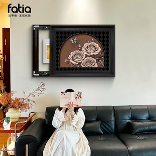 电表箱装饰画2026新款法式中古风横版配电盒遮挡挂画免打孔高级感