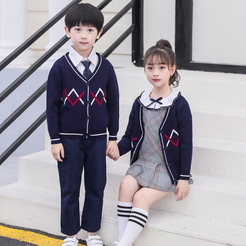 英伦风班服幼儿园园服春秋装儿童校服套装中小学生毛衣衬衫三件套
