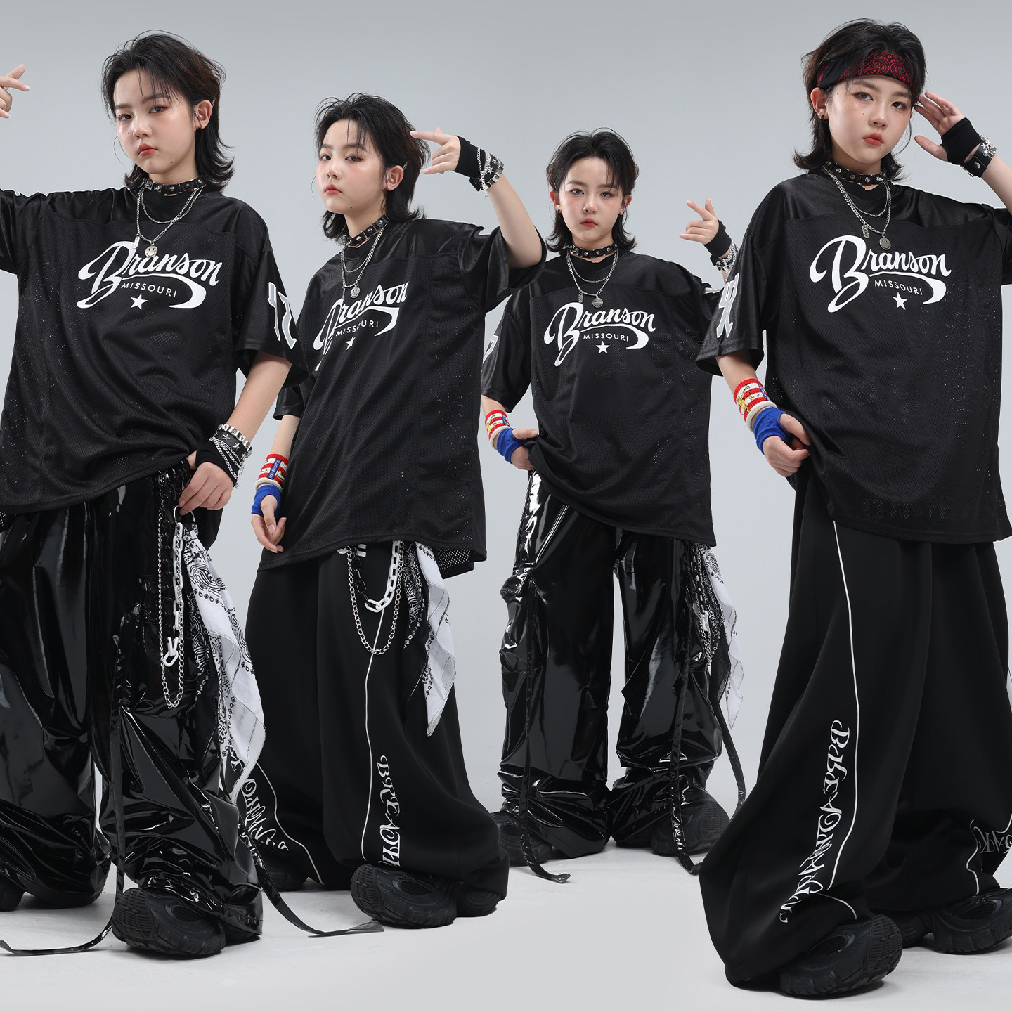 男童嘻哈街舞服女童夏天端午男孩宽松衬衫马甲hiphop舞蹈服潮牌
