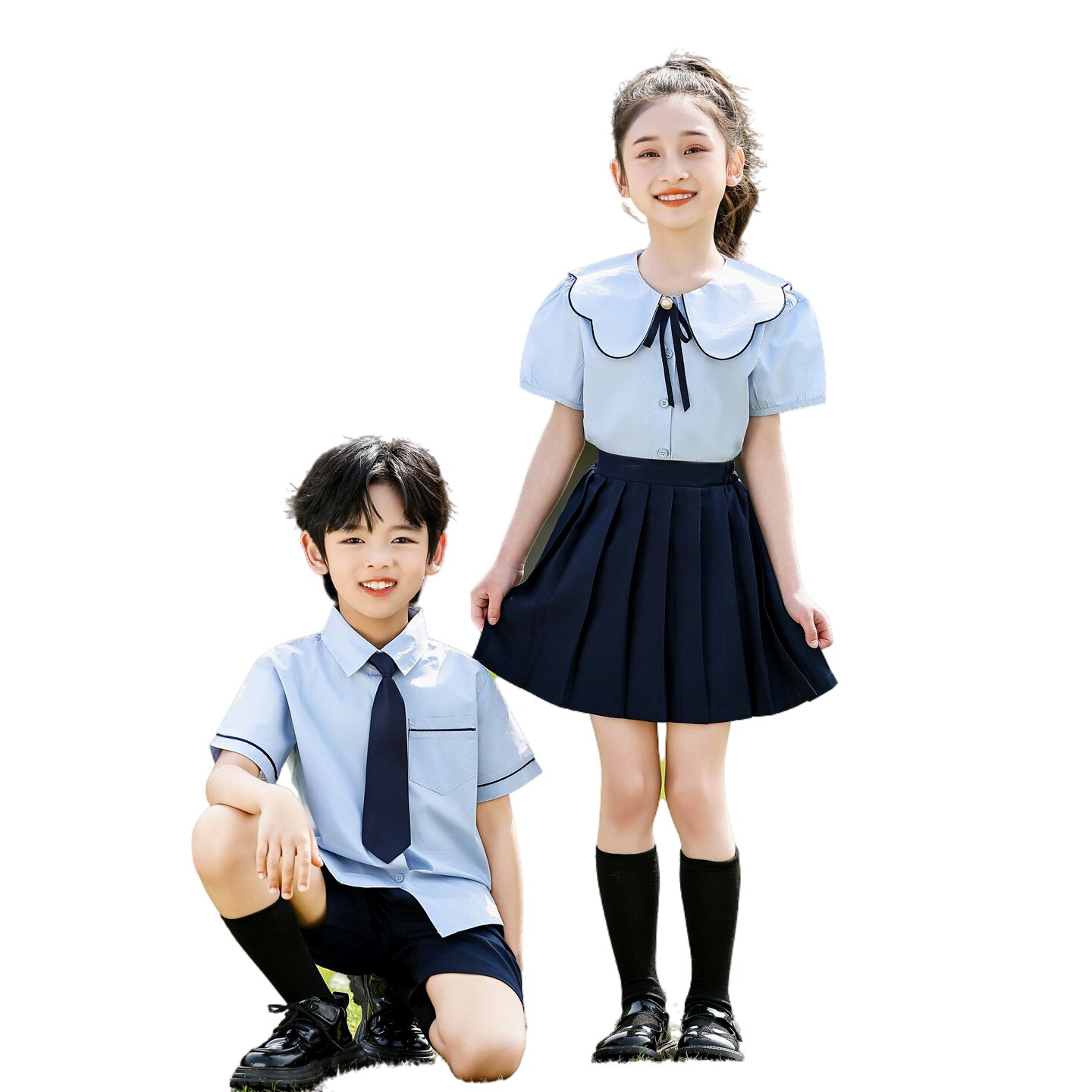 小学生校服朗诵中大童演出服合照舞蹈年级百褶裙园服诗歌白衬衫