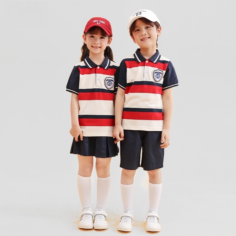 幼儿园园服连衣裙短T运动短裤运动服海军风毕业照春秋款六一白色