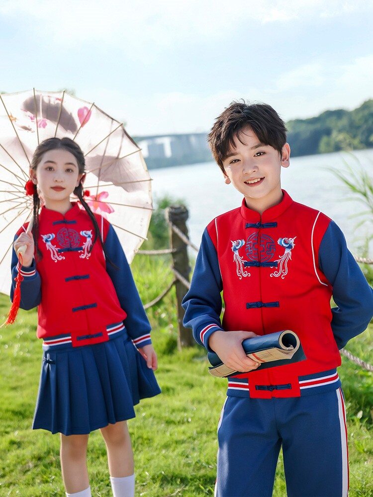 纯棉统一小学生学院风校服冬季儿童演出表演民族风运动会初中服装