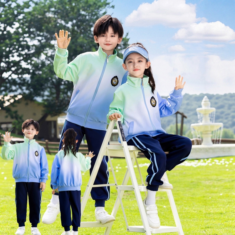 幼儿园班服团体儿童老师保暖紫色小学生校服国潮绿色秋冬装三件套