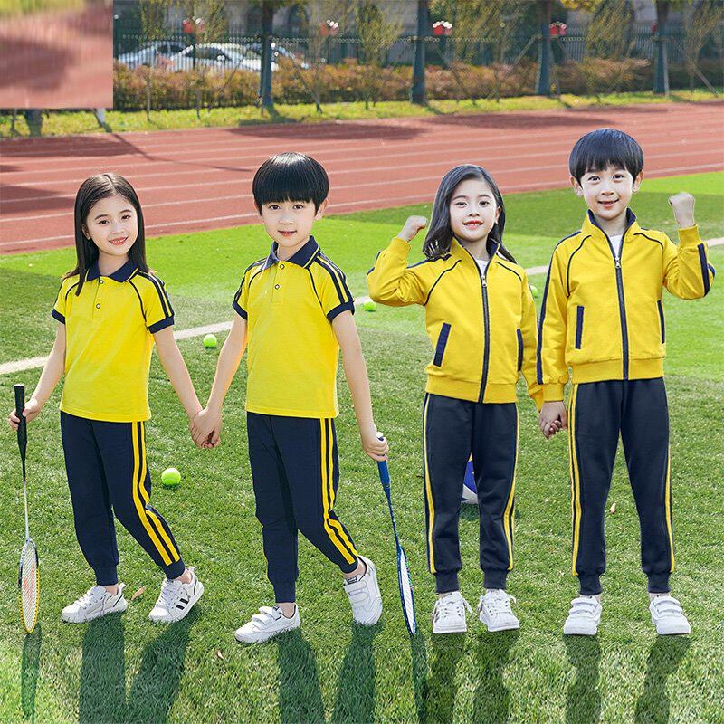 小学生班服蓝色亲子装运动会三年级教师翻领春装一年级纯棉服饰