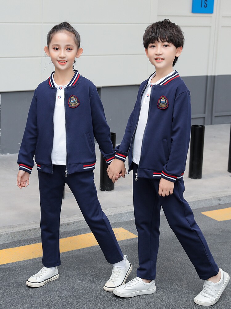 校服套装小学生秋冬装冲锋衣绿色三件套儿童班服幼儿园冬季园服
