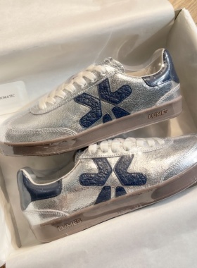 LUMES&YHGM牛皮德训鞋女2026新款复古运动休闲小白鞋百搭平底板鞋