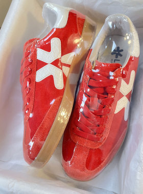 LUMES&YHGM红色休闲德训鞋女2026新款真皮复古低帮运动百搭小白鞋