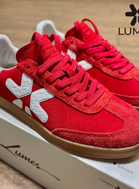 LUMES&YHGM真皮红色德训鞋女2026新款春秋季复古百搭休闲小白鞋男