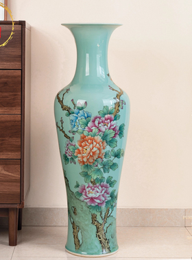 景德镇陶瓷器青玉釉手绘粉彩牡丹