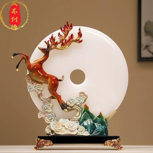 新中式珐琅彩一鹿高升平安扣摆件