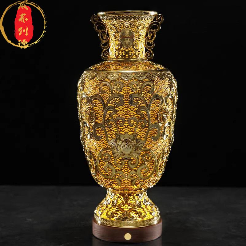 威弗列德客厅桌面玄关装饰中式礼过年非遗花丝铜花瓶《富贵牡丹》