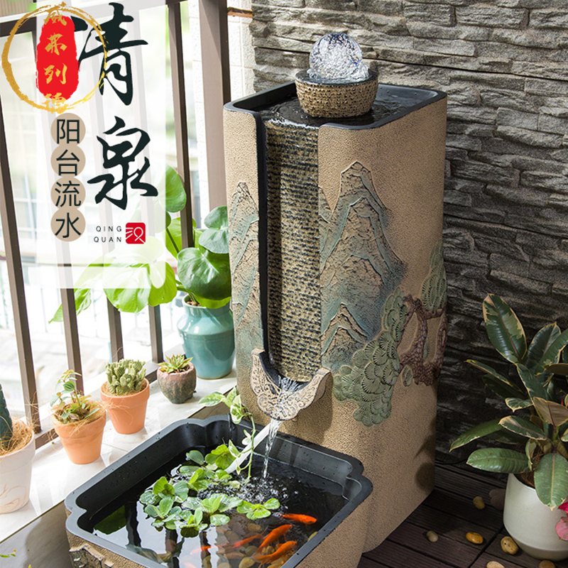 威弗列德中国风客厅茶室造景水晶球循环水景中式阳台露台流水摆件