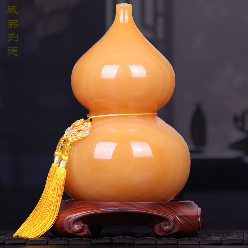 威弗列德乔迁新居客厅酒柜装饰开业礼品福禄平安天然玉石葫芦摆件