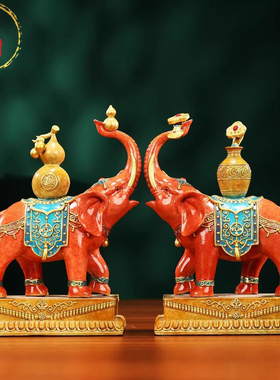黄铜大象摆件一对泰平吉象工艺品