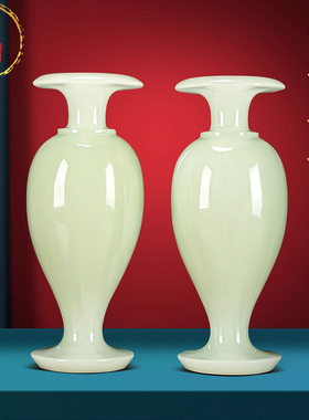 威弗列德玉石花瓶摆件一对高级感