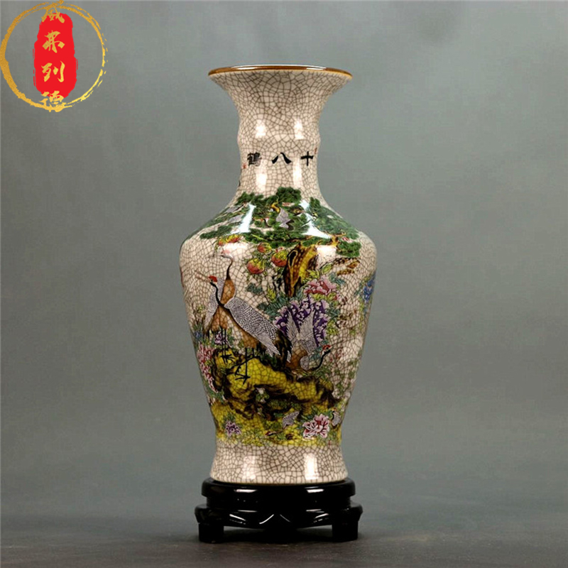 威弗列德景德镇粉彩十八鹤花瓶古董古玩仿古瓷器家居婚庆书房摆件