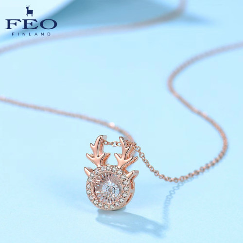 feo一路有你鹿耀心钻石项链女2021新款毛衣链轻奢ins小众饰品