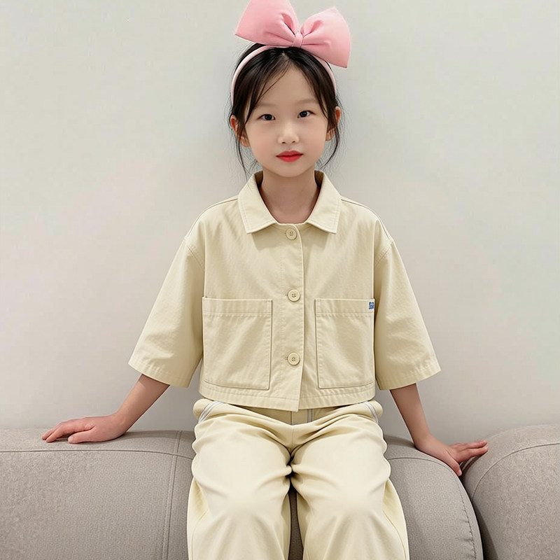 韩版男女童全棉牛仔外套上学套装
